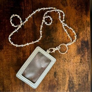 Beaded Lanyard ID Holder in Light Blue